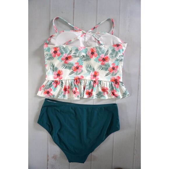 FERBIA Ruffle Peplum Tankini w/ High Waist Bottoms Swim Set - Size XL, NWOT - Picture 5 of 8